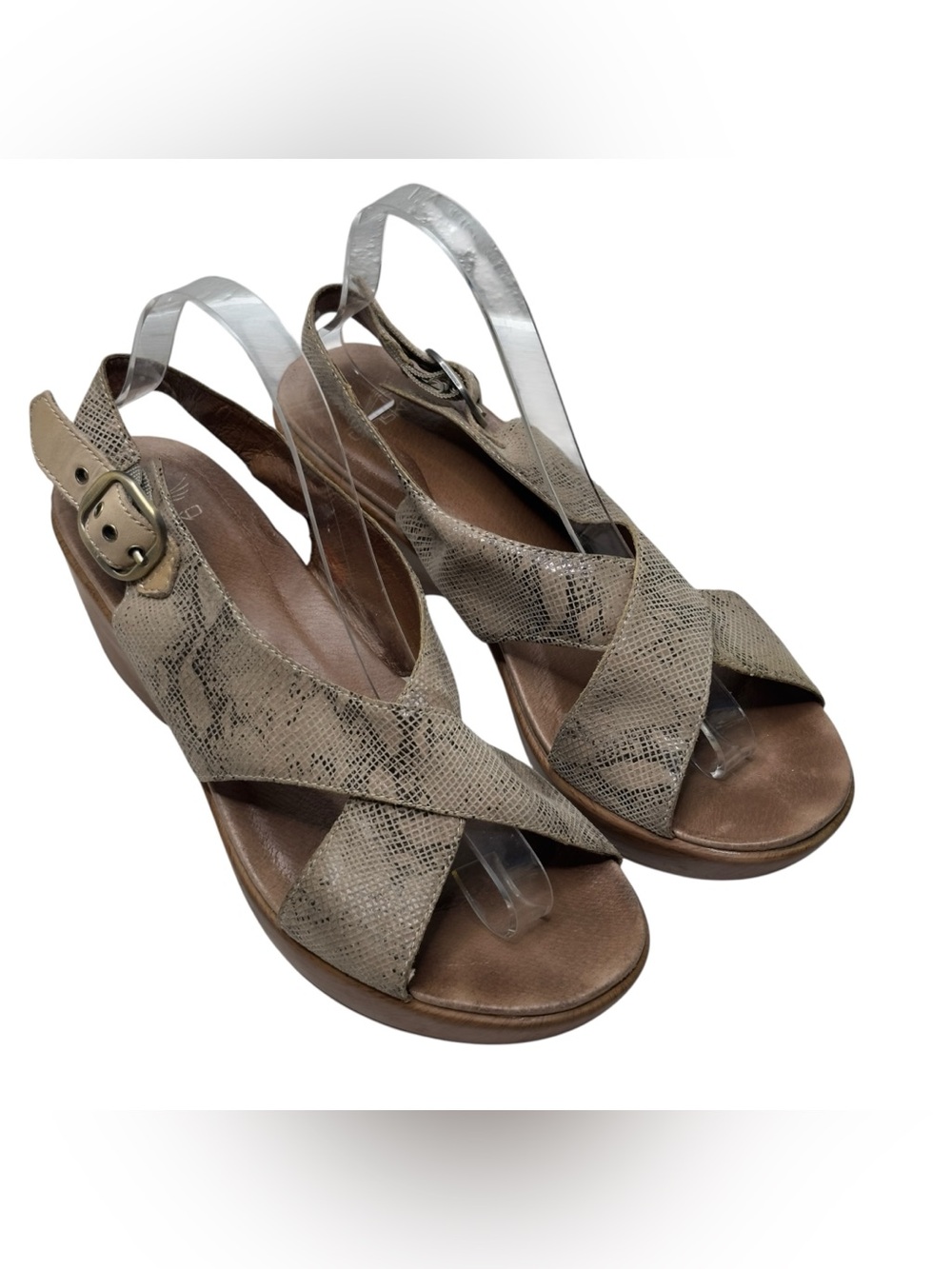 Dansko Jacinda Snakeskin Tan Leather Wedge Platform Sandals Size 40